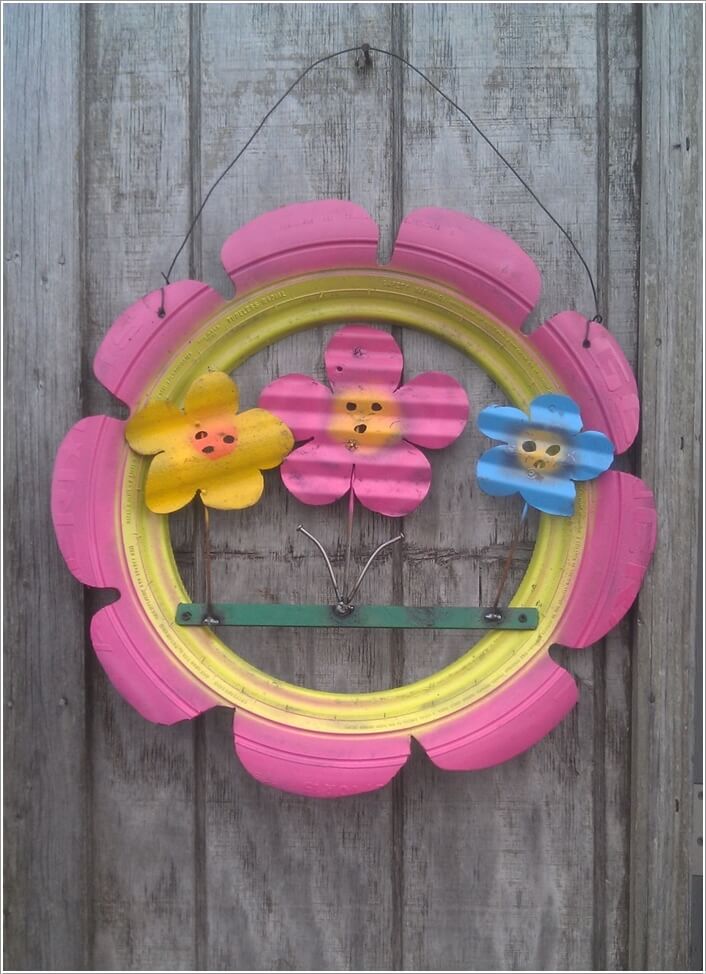 10 Colorful Garden Crafts to Make from Old Tires 2