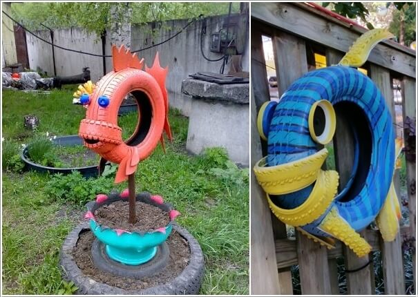 10 Colorful Garden Crafts to Make from Old Tires 7