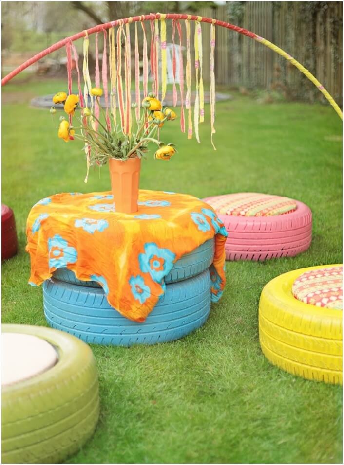 10 Colorful Garden Crafts to Make from Old Tires 10