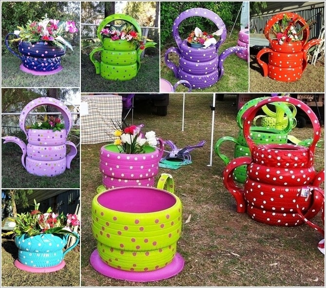 10 Colorful Garden Crafts to Make from Old Tires 1