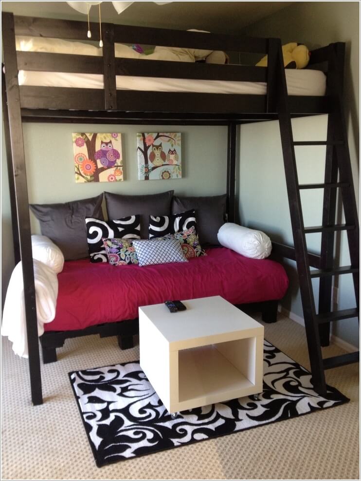 bunk bed with sitting area