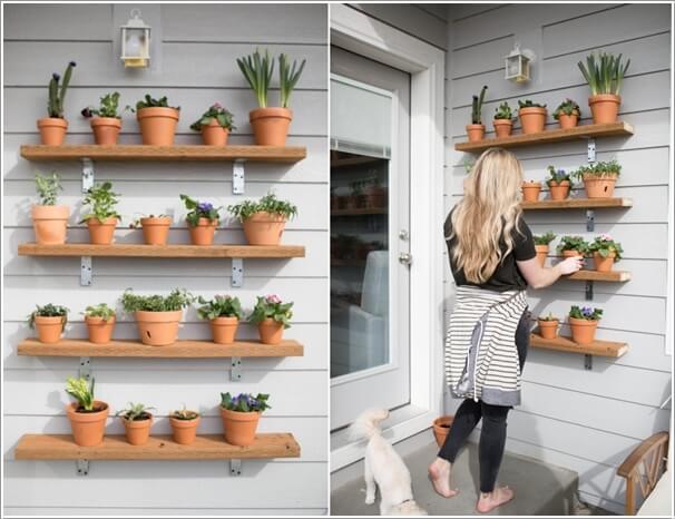 10 Wonderful DIY Outdoor Planter Shelves 2