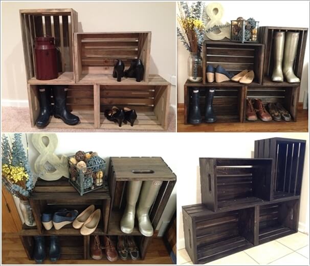 wooden box shoe rack