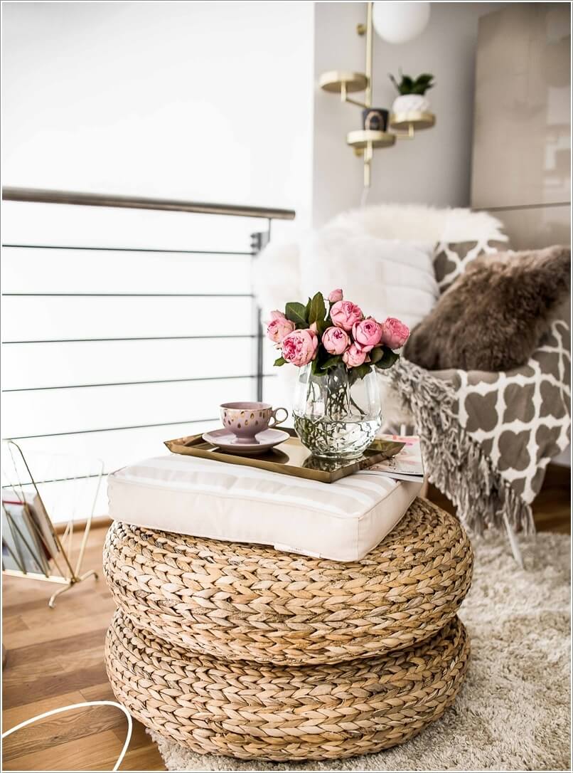 Decorate with Wicker Poufs 