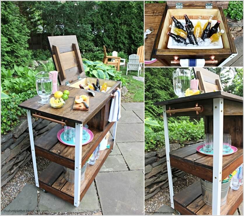 diy outdoor bar cart with cooler