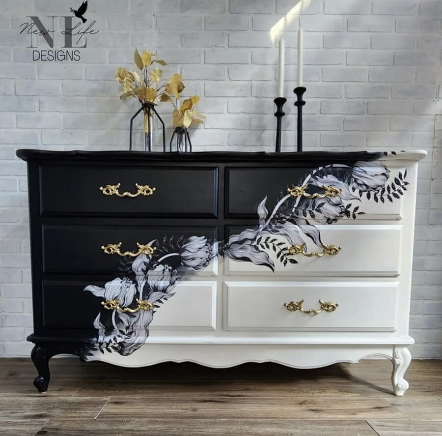 black and white painted dresser