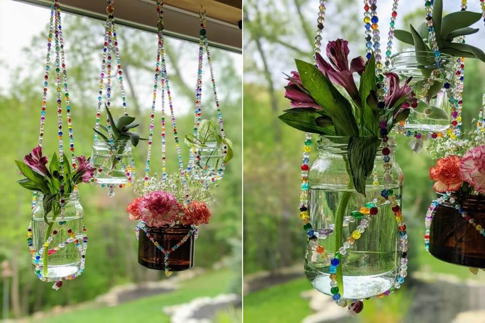 Glass Bead Flower Pot Jar Hangers