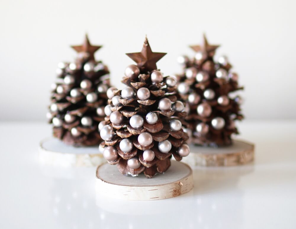 Silver Bead Pine Cone Christmas Trees 