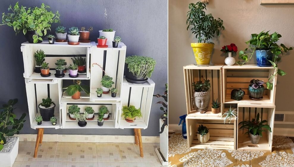 Wood Crate Plant Shelf