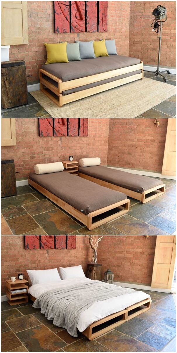 Solid Birch Twin Beds That Stack Up into a Sofa