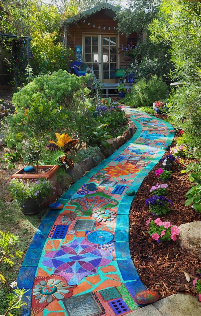 Redesign The Garden Path with Painted Bricks, Broken Tiles, Recycled Chinaware, Rocks and Pebbles
