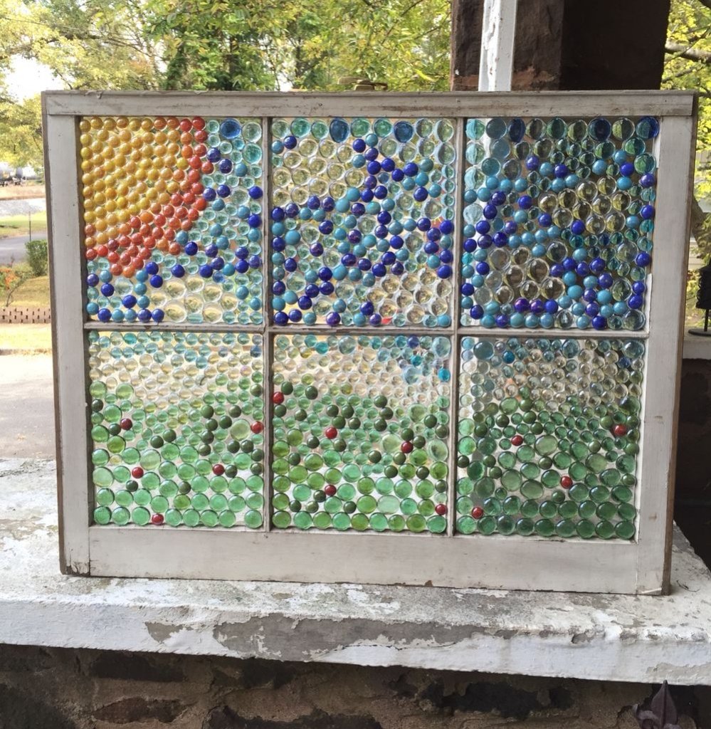 Make Patterns on The Pane of an Old Window Frame with Glass Gems