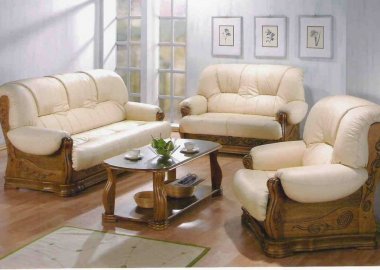 Lovely Wood  Leather Sofa Set