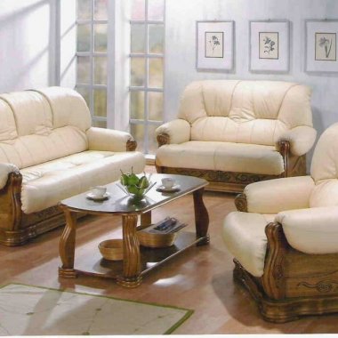 Lovely Wood  Leather Sofa Set