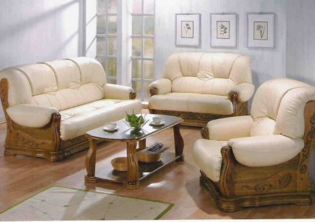 Lovely Wood  Leather Sofa Set