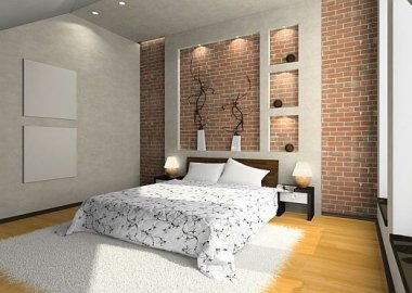 Bright Brick Wall Bedroom Interior