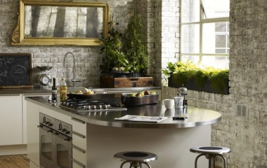 Elegant Kitchen with brick wall