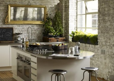 Elegant Kitchen with brick wall