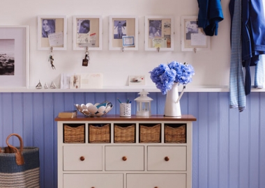 Blue and White Elegant Coastal Hallway