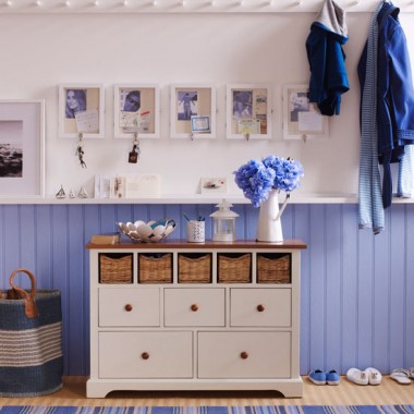 Blue and White Elegant Coastal Hallway