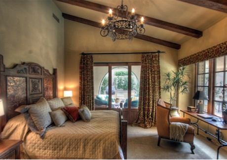 Classy Bedroom with Bold Exposed Roof Beams