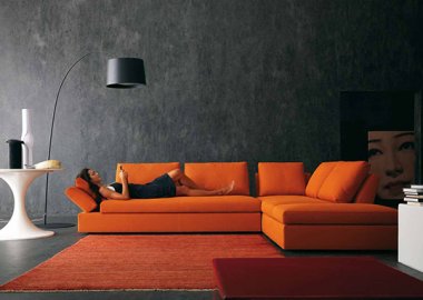 Contemproary Livig Room with orange sofa