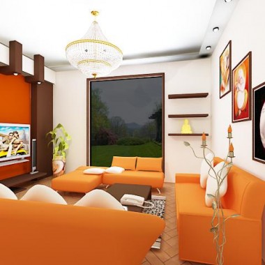 Modern Orange Living Room Design