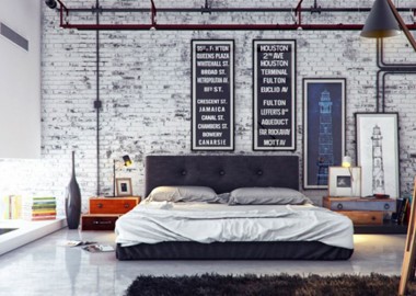Contemporary and Stylish Bedroom with white brick walls