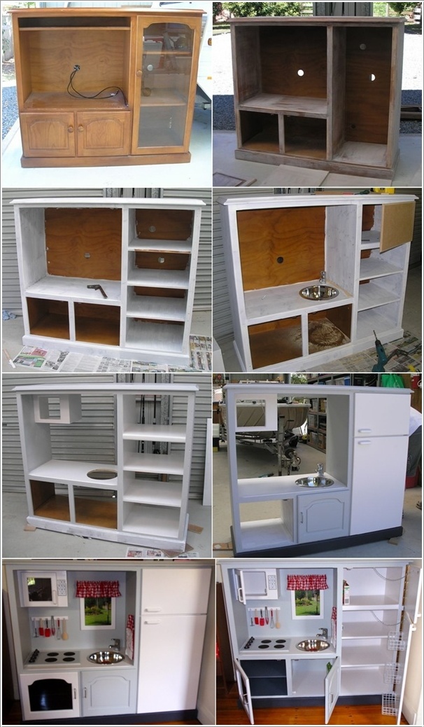 Tv Cabinet Into A Play Kitchen, Recycle Old Tv Cabinet