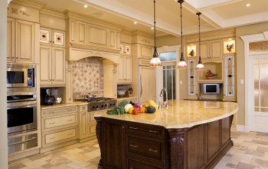 Beige kitchen with a large island
