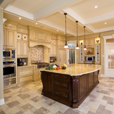 Beige kitchen with a large island