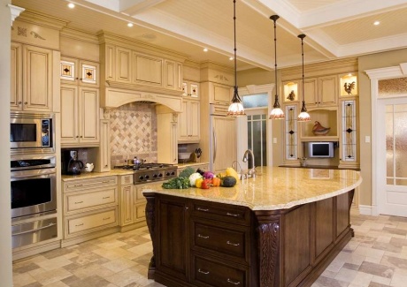 Beige kitchen with a large island