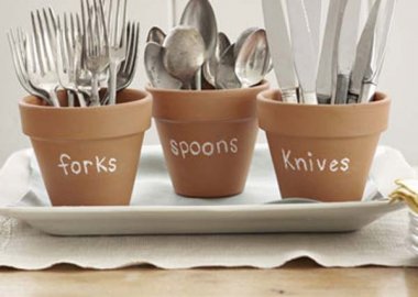 Glossed Pot Holders as Cutlery Holders