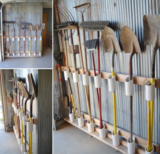organize your garden tools using pvc pipe
