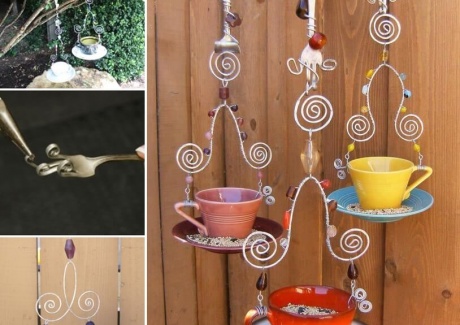 Make a Bird Feeder from Fork, Wire and a Teacup  fi