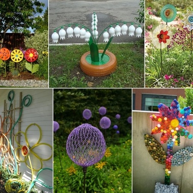 10 Creative Flower Crafts for Garden Made from Recycled Materials fi
