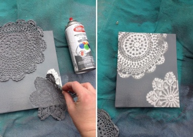 Try This Spray Painted Doily Canvas Art fi