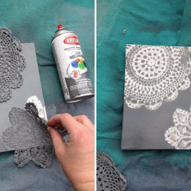 Try This Spray Painted Doily Canvas Art fi