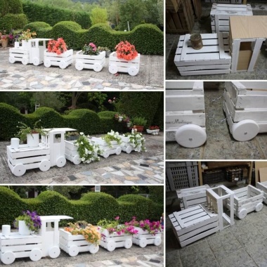 Make This Lovely Wooden Crate Train Planter for Your Garden fi