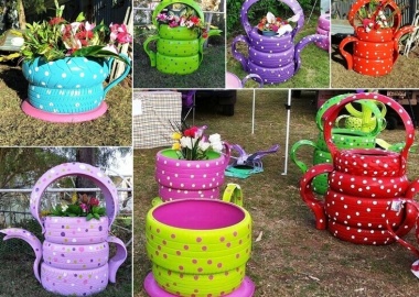 10 Colorful Garden Crafts to Make from Old Tires fi