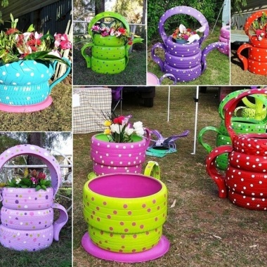 10 Colorful Garden Crafts to Make from Old Tires fi