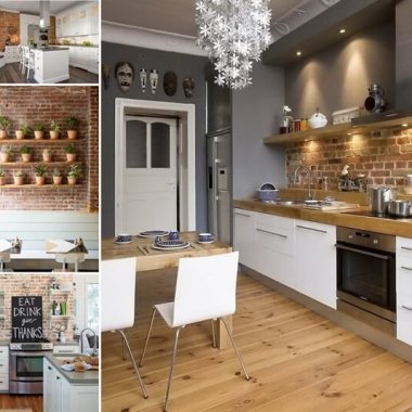67 Amazing Kitchens with Exposed Brick Walls fi
