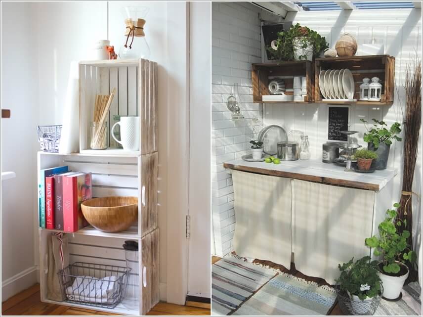Organize Your Kitchen With Wood Crates, Wooden Crates As Kitchen Shelves